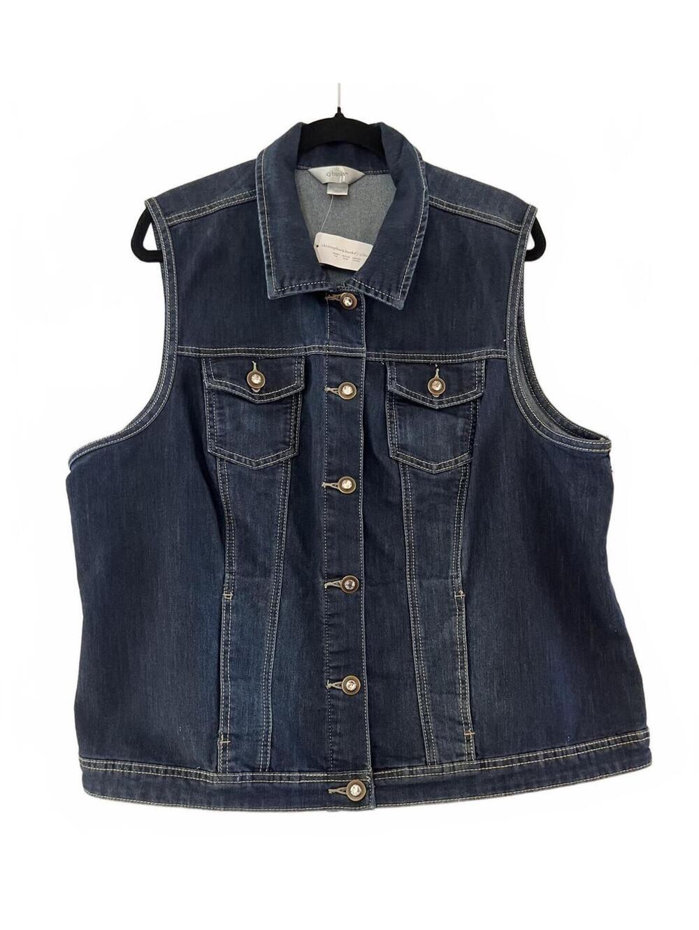 CJ Banks Women’s Denim Vest with Button Front and Chest Pockets Size 1X NWT